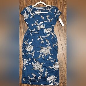 Loveappella Maternity Dress Teal Ruched Floral Sz S NWT SAVE 15%!